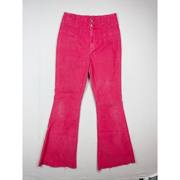 We The Free Flare Bell Pink Corduroy Hippie Boho Raw‎ Hem Pants Size 30 Womens - Picture 1 of 11